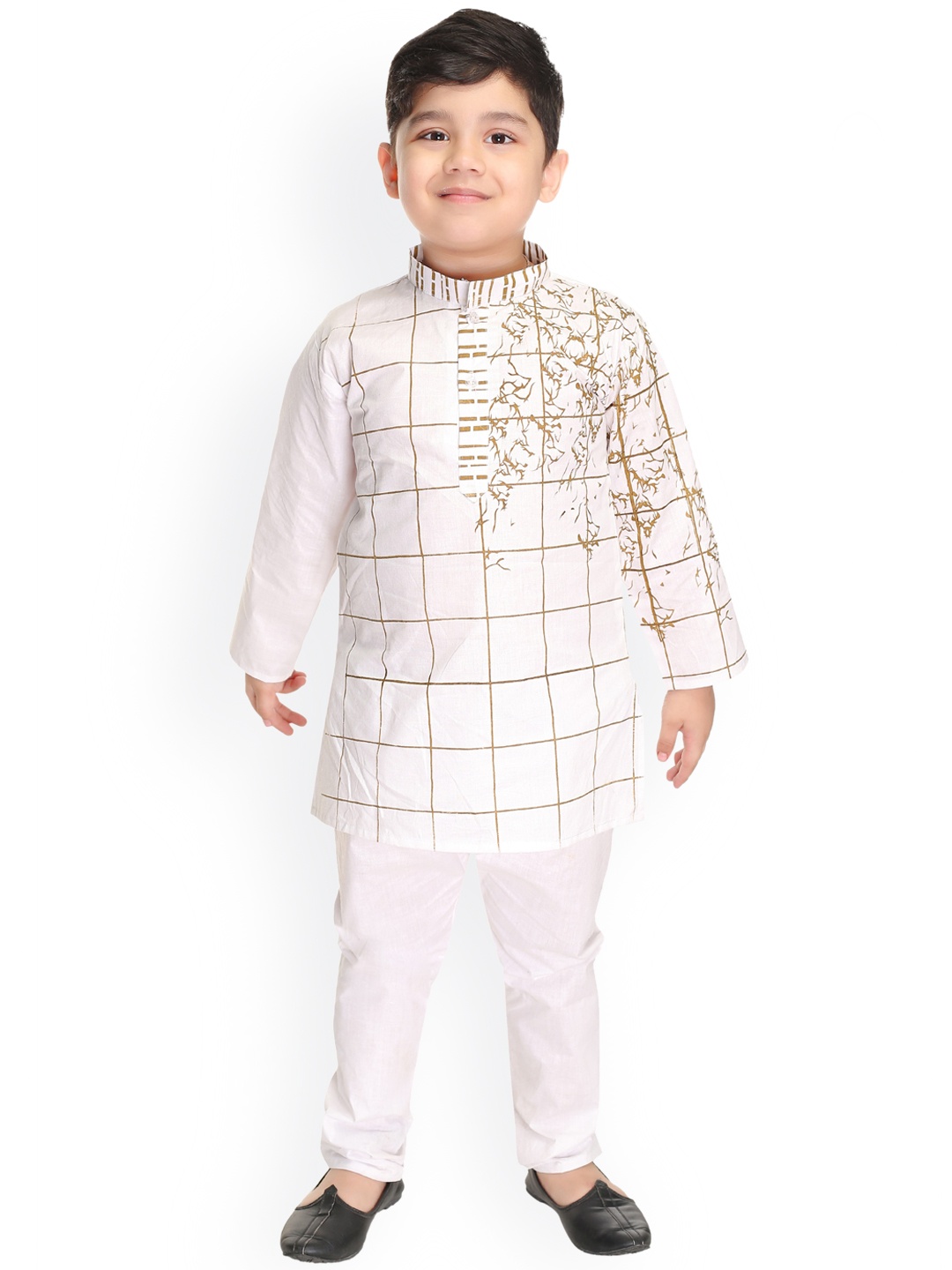 

BAESD Boys Printed Regular Pure Cotton Kurta with Pyjamas, White