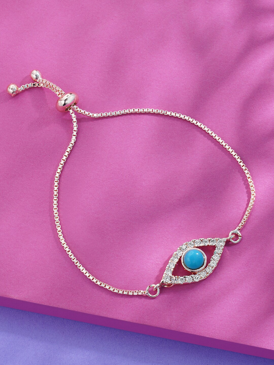 

DressBerry Rose Gold-Plated Cubic Zirconia Studded Evil Eye Brass Cuff Bracelet