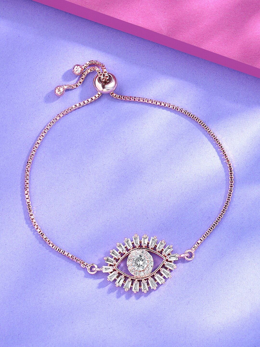 

DressBerry Rose Gold-Plated Cubic Zirconia Studded Evil Eye Brass Cuff Bracelet
