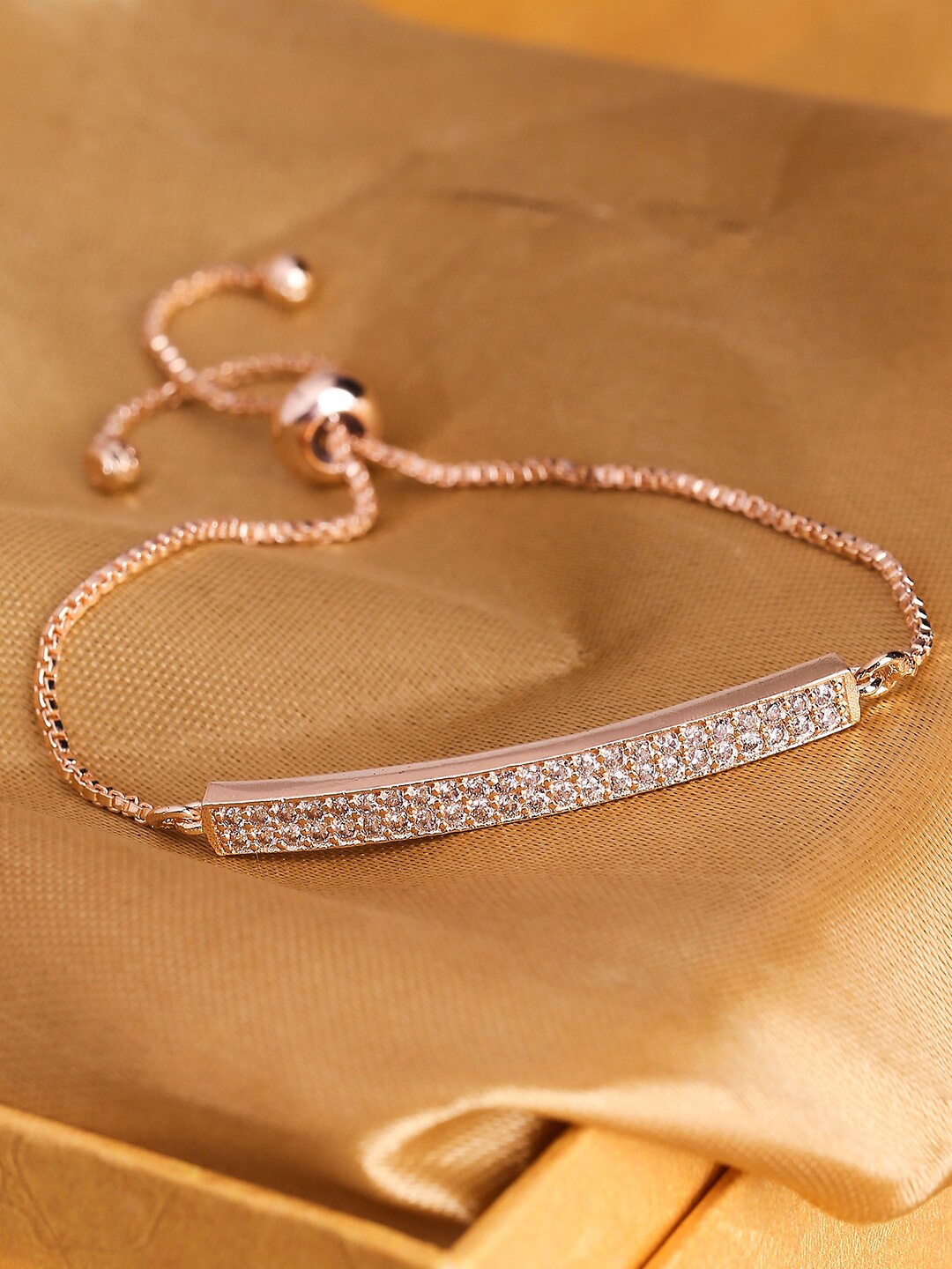 

DressBerry Rose Gold-Plated Cubic Zirconia Studded Evil Eye Brass Cuff Bracelet