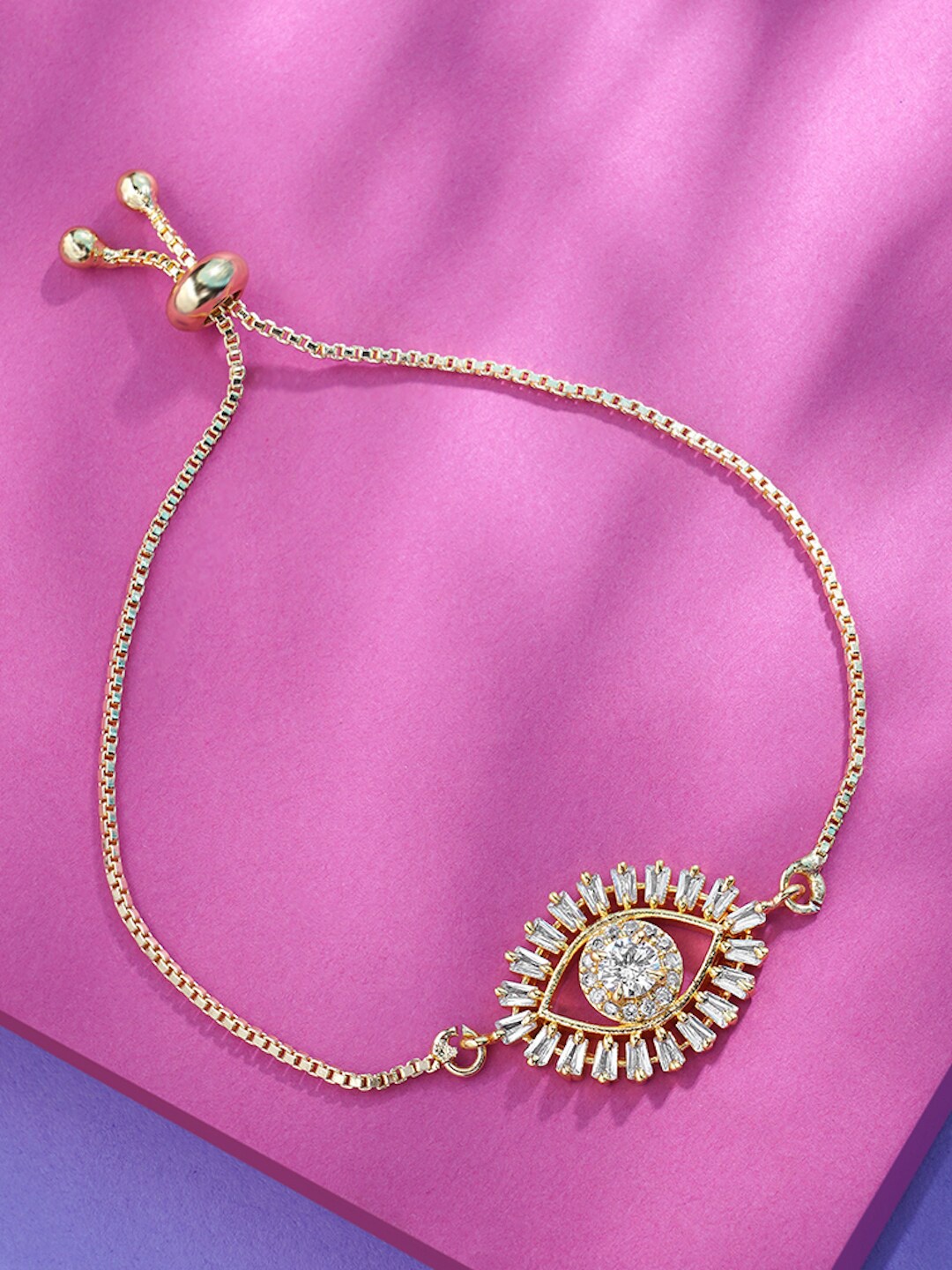 

DressBerry Gold-Plated Cubic Zirconia Studded Evil Eye Brass Cuff Bracelet