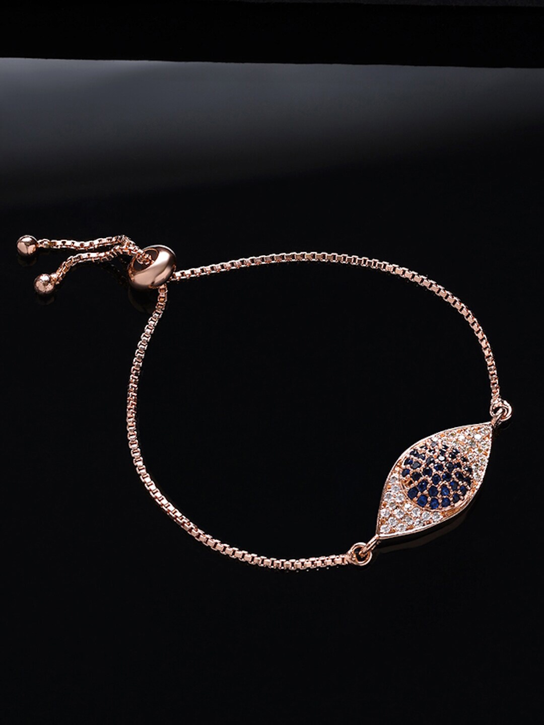 

DressBerry Rose Gold-Plated Cubic Zirconia Studded Evil Eye Brass Cuff Bracelet