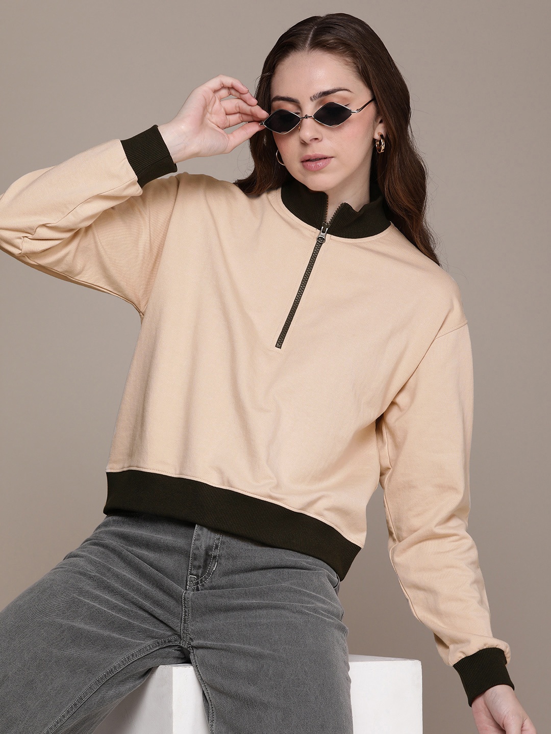 

FCUK Long Sleeves Solid Sweatshirt, Beige