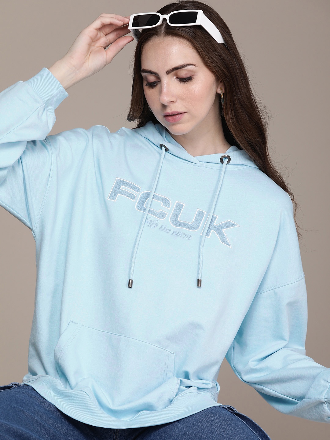 

FCUK Brand Logo Embroidered Hooded Sweatshirt, Blue