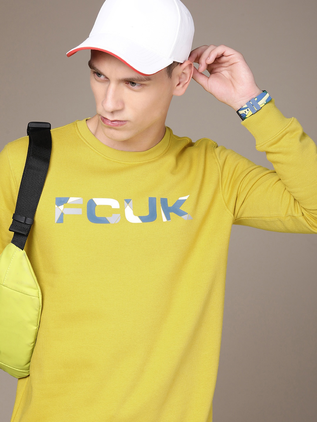 

FCUK Men Brand Logo Printed Sweatshirt, Mustard
