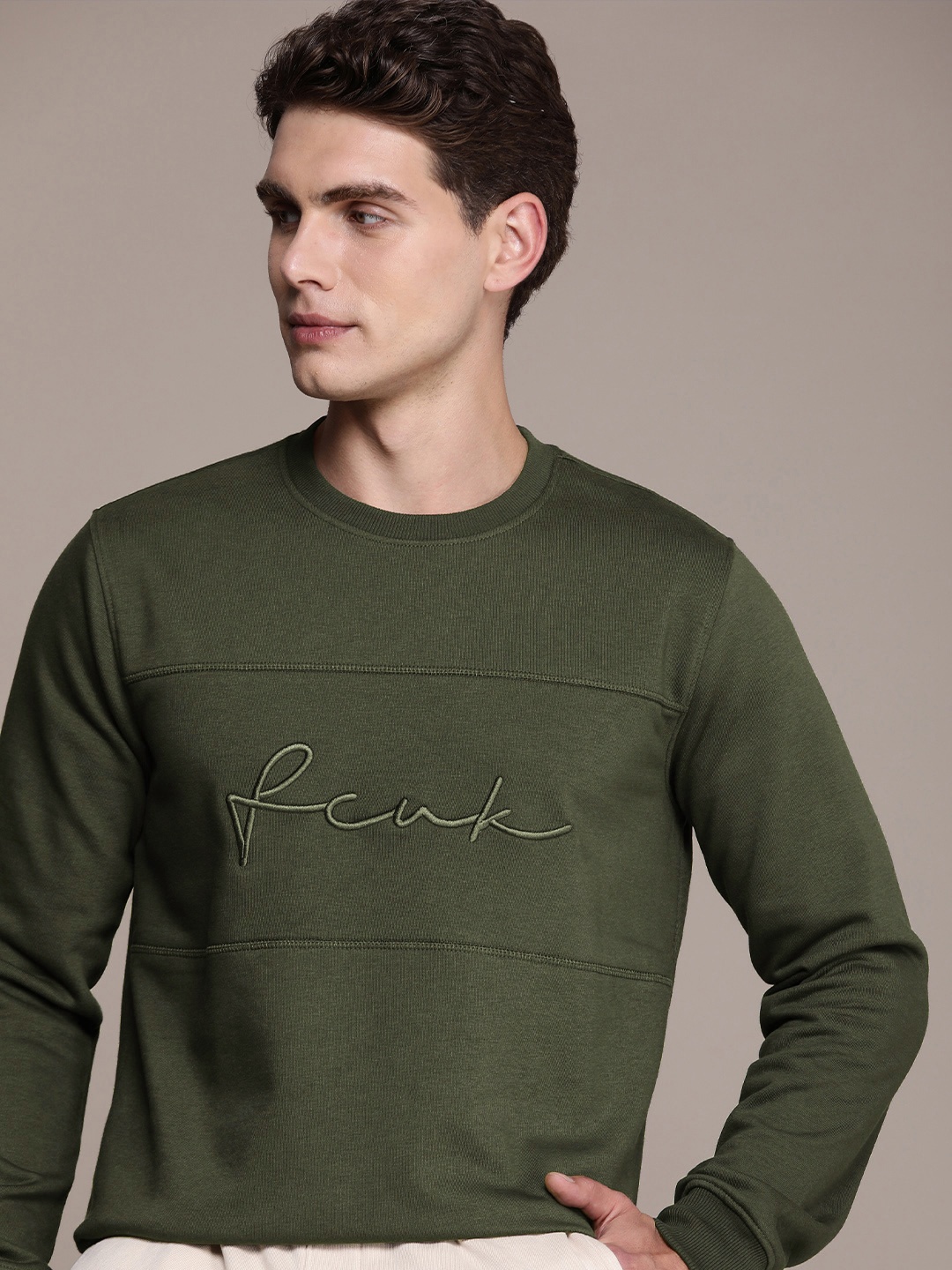 

FCUK Brand Logo Embroidered Sweatshirt, Olive