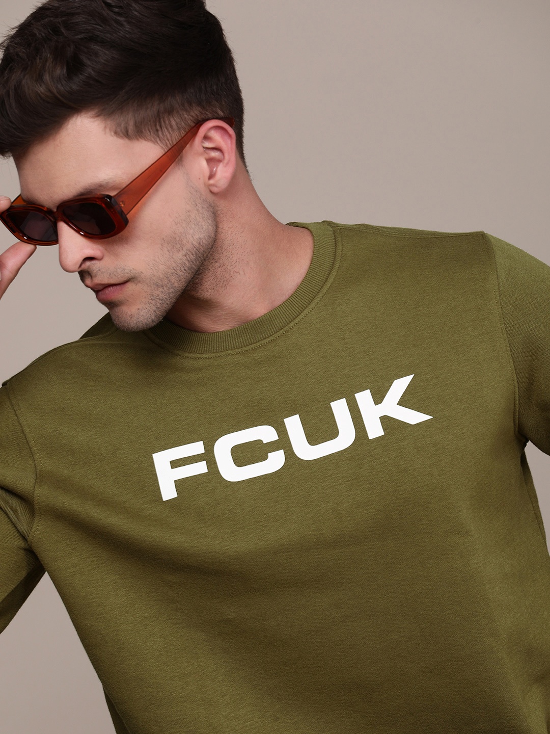 

FCUK Brand Logo Printed Pullover Sweatshirt, Olive