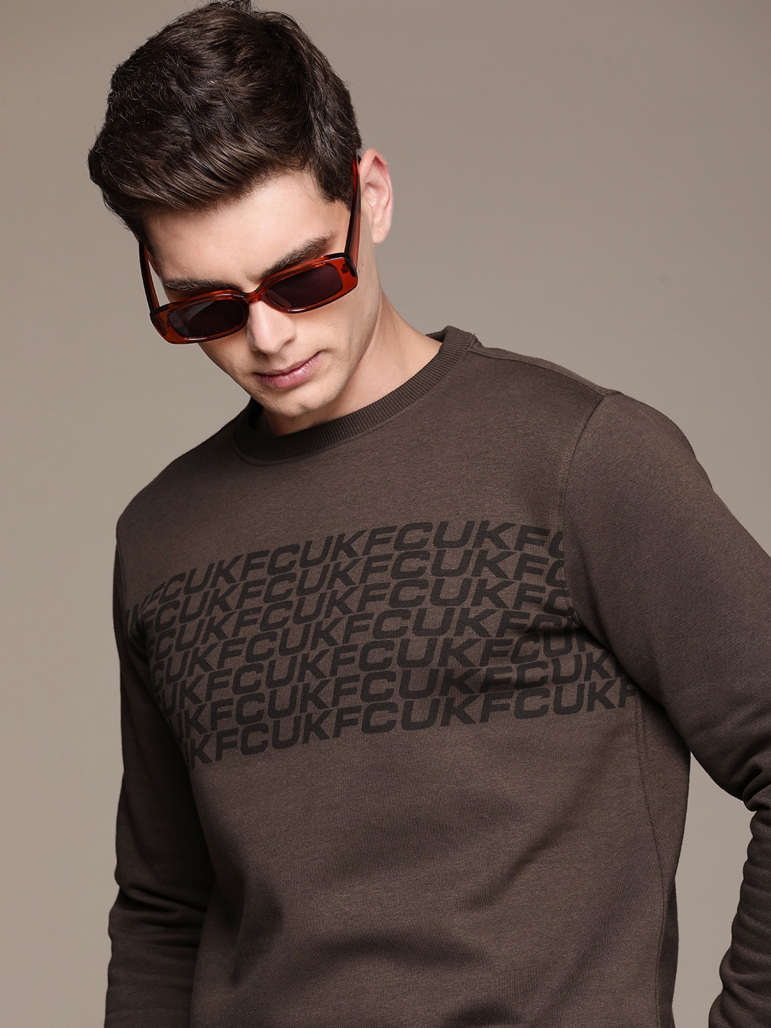 

FCUK Men Brand Logo Printed Sweatshirt, Charcoal