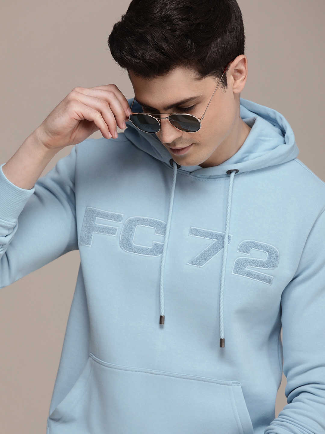 

French Connection Brand Logo Embroidered Hooded Sweatshirt, Blue