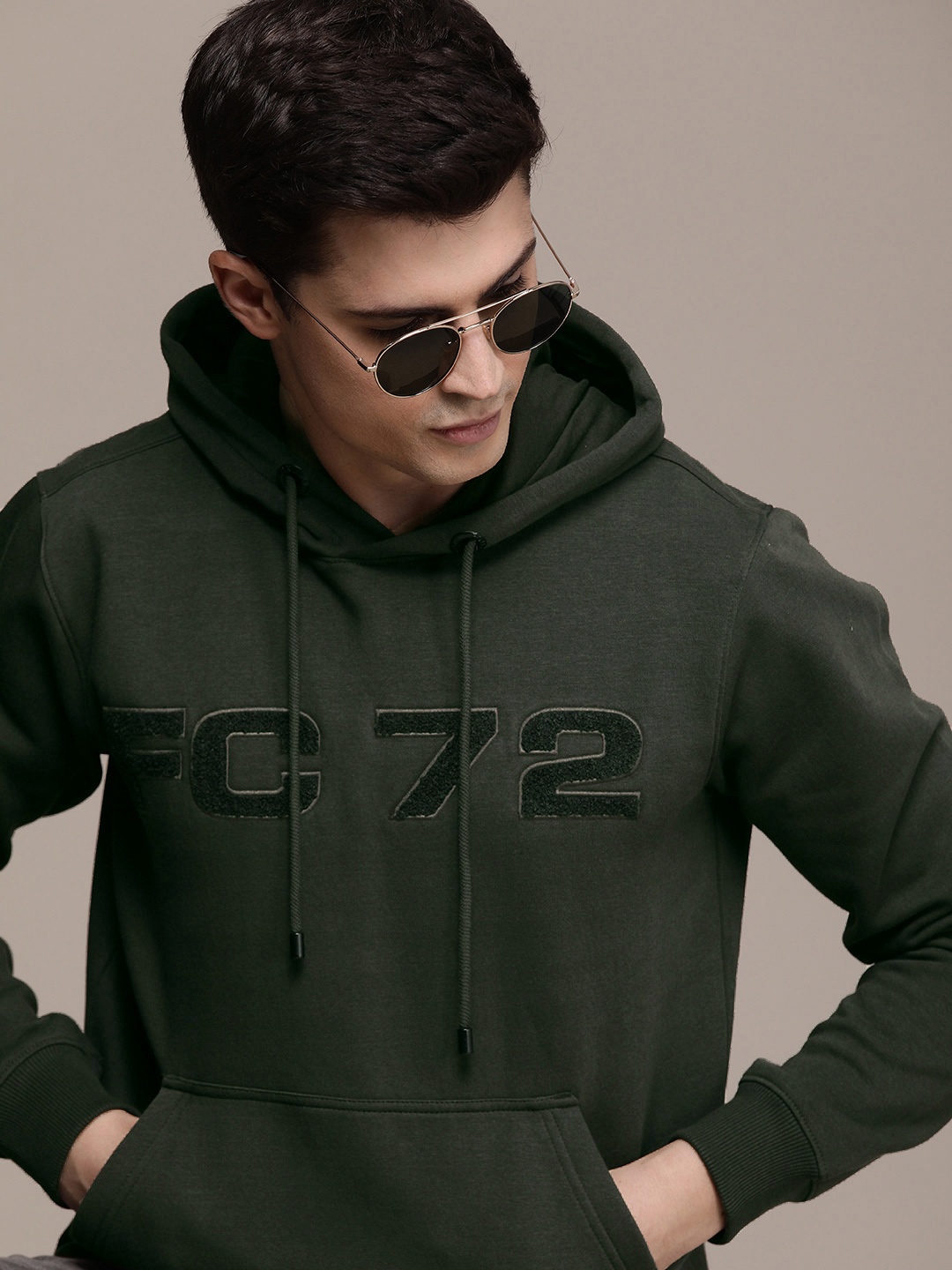 

French Connection Brand Logo Embroidered Hooded Sweatshirt, Olive