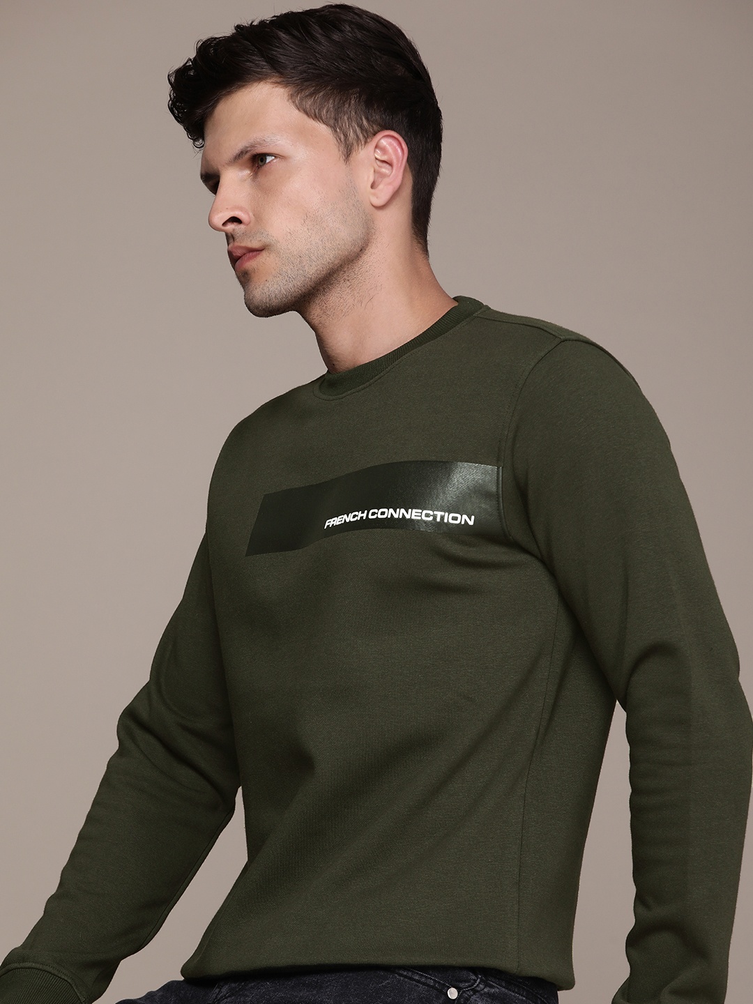

French Connection Brand Logo Printed Sweatshirt, Olive