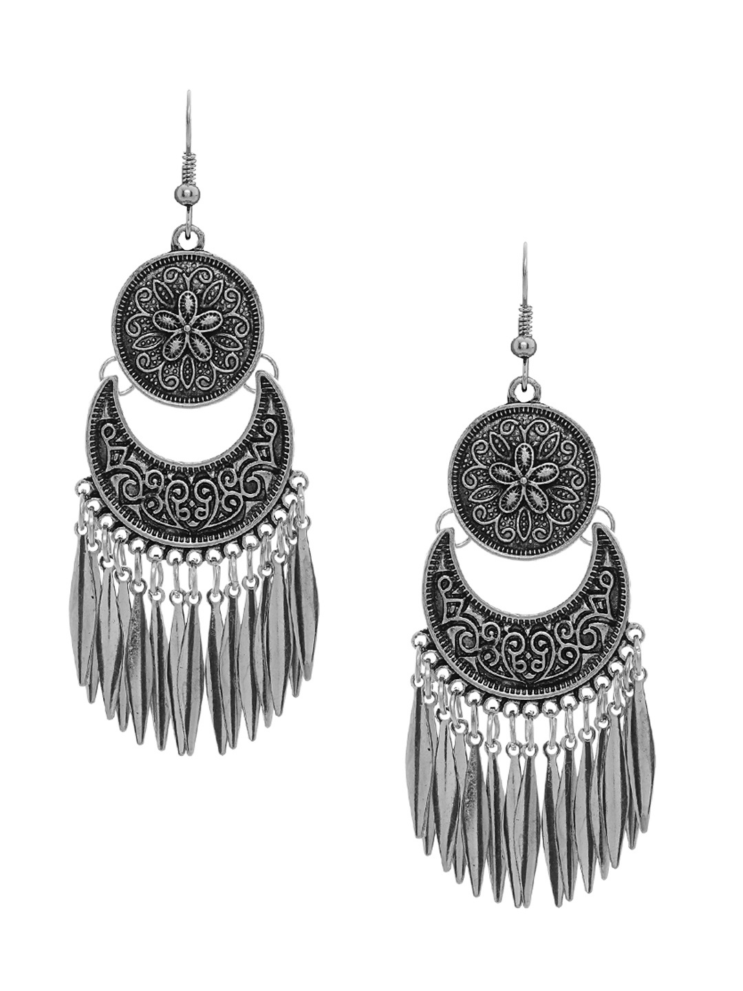 

Shining Diva Fashion Silver-Toned Contemporary Chandbalis