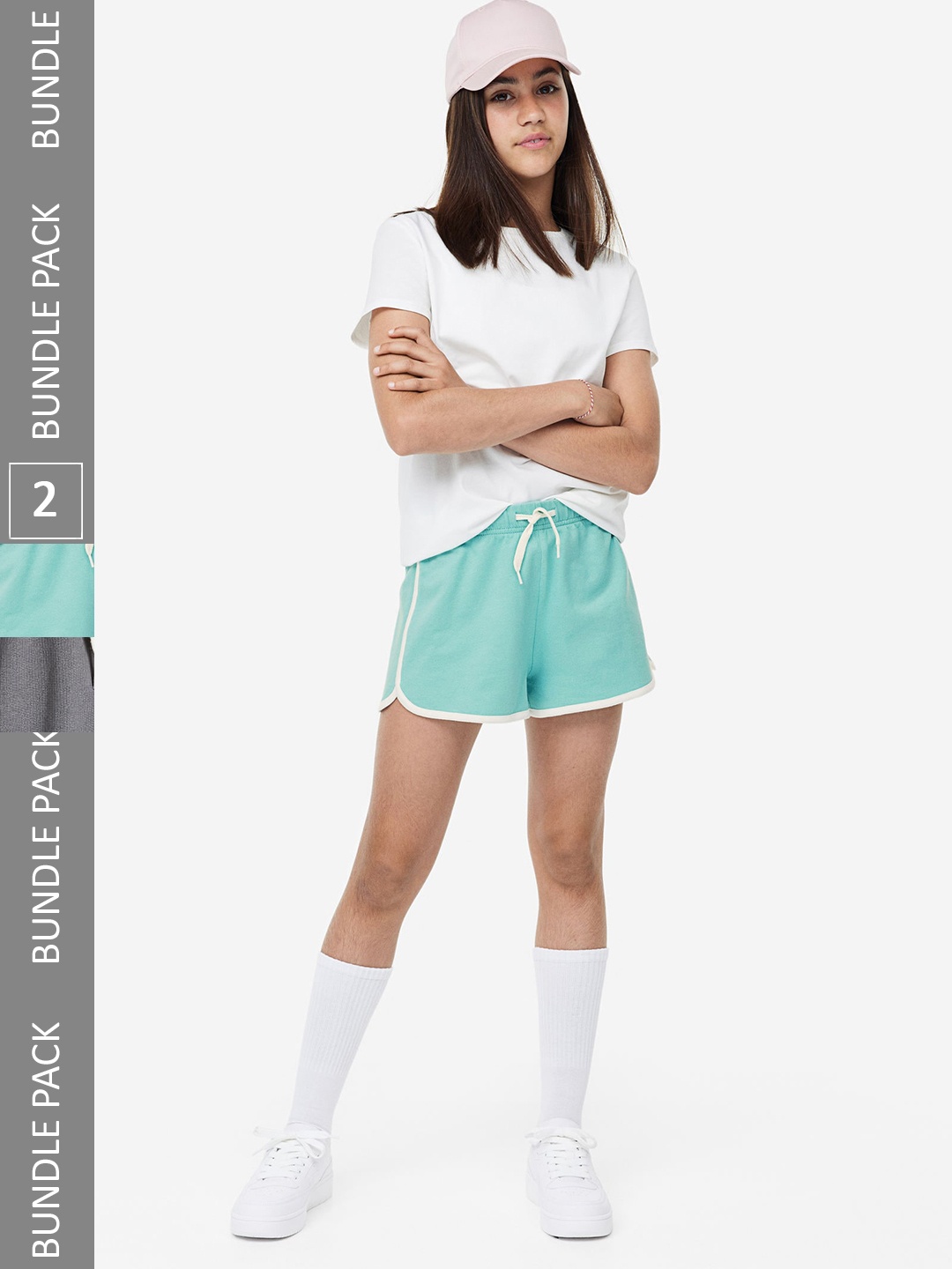 

H&M Girls 2-Pack Cotton Sweatshorts, Grey