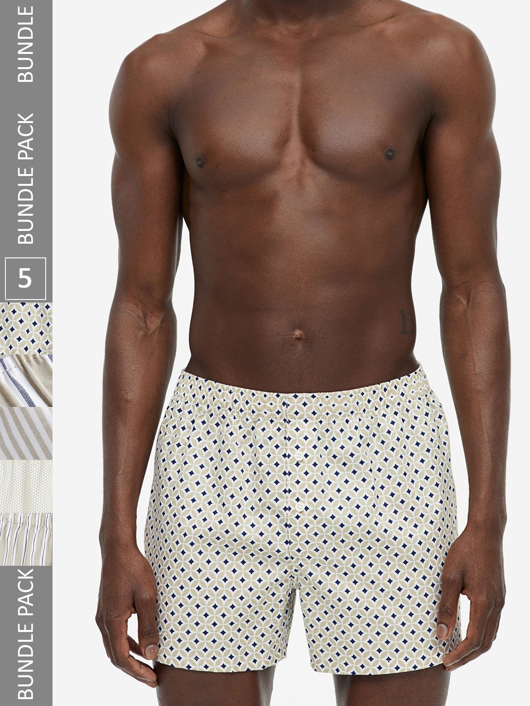 

H&M Men 5-Pack Woven Cotton Boxer Shorts, Beige