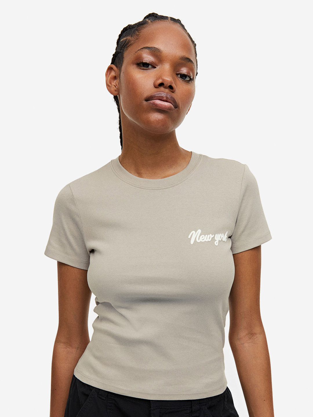 

H&M Fitted Pure Cotton Top, Beige