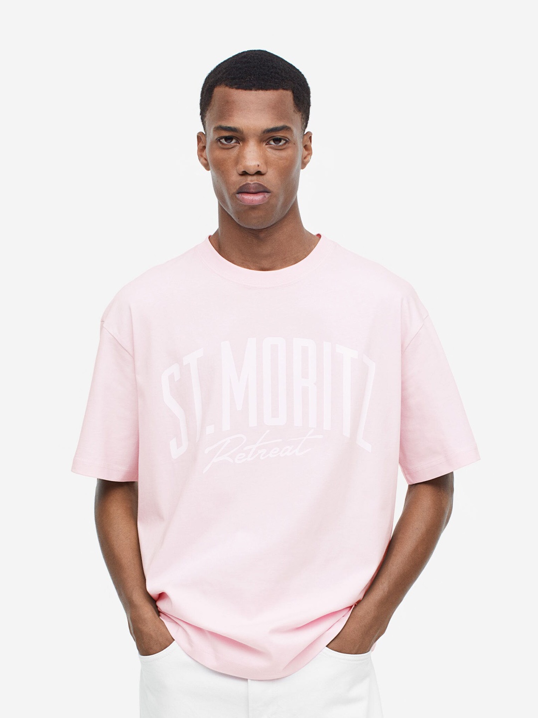 

H&M Relaxed Fit Printed Pure Cotton T-shirt, Pink