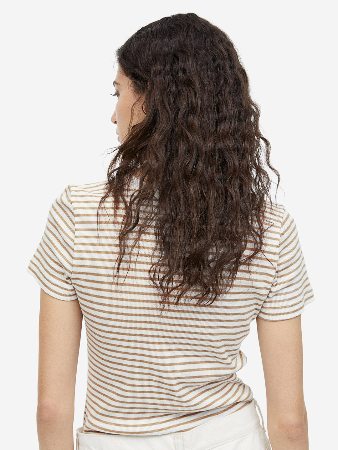 

H&M Ribbed Modal-Blend T-Shirt, Beige