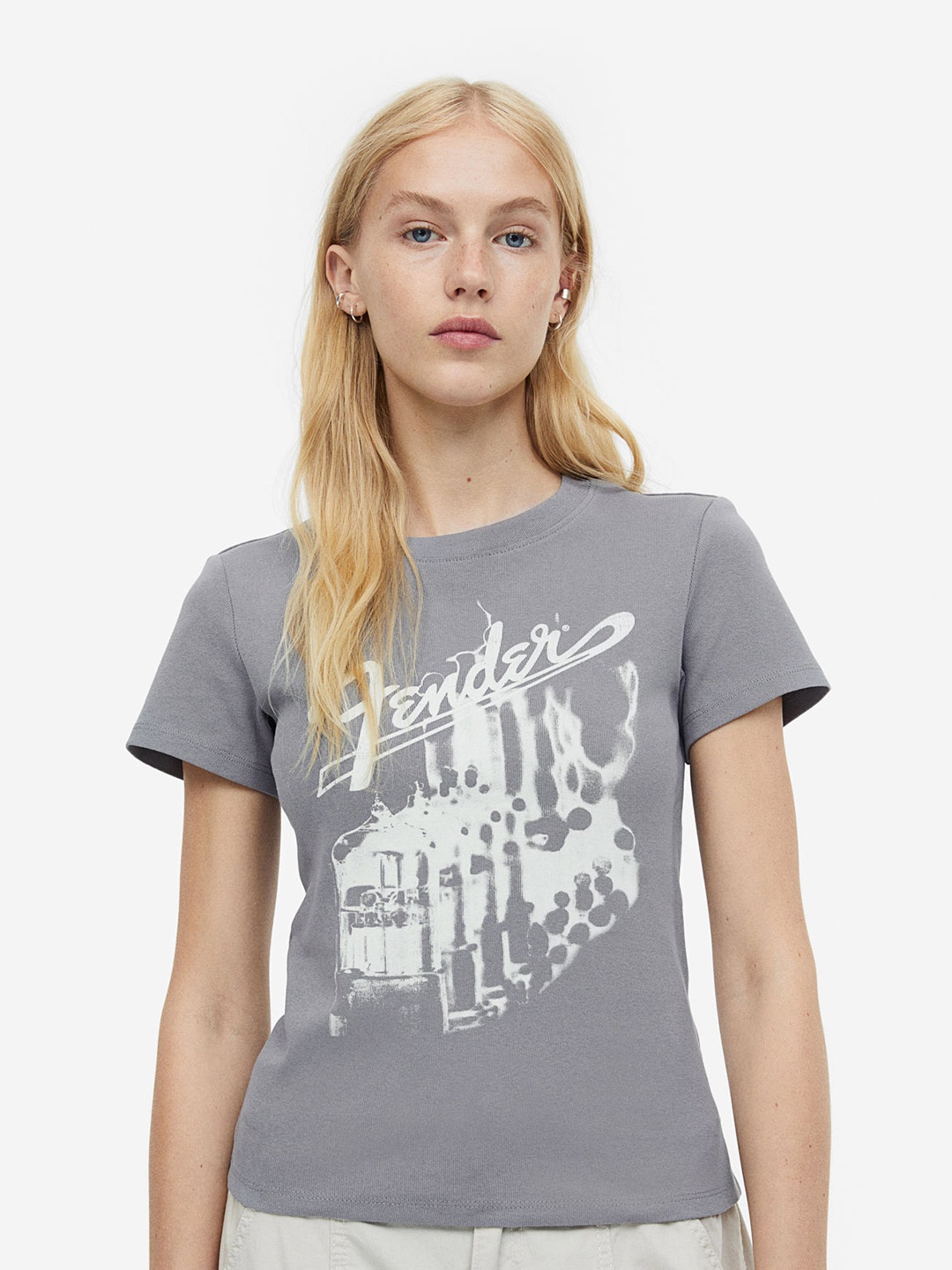 

H&M Printed Pure Cotton T-shirt, Grey