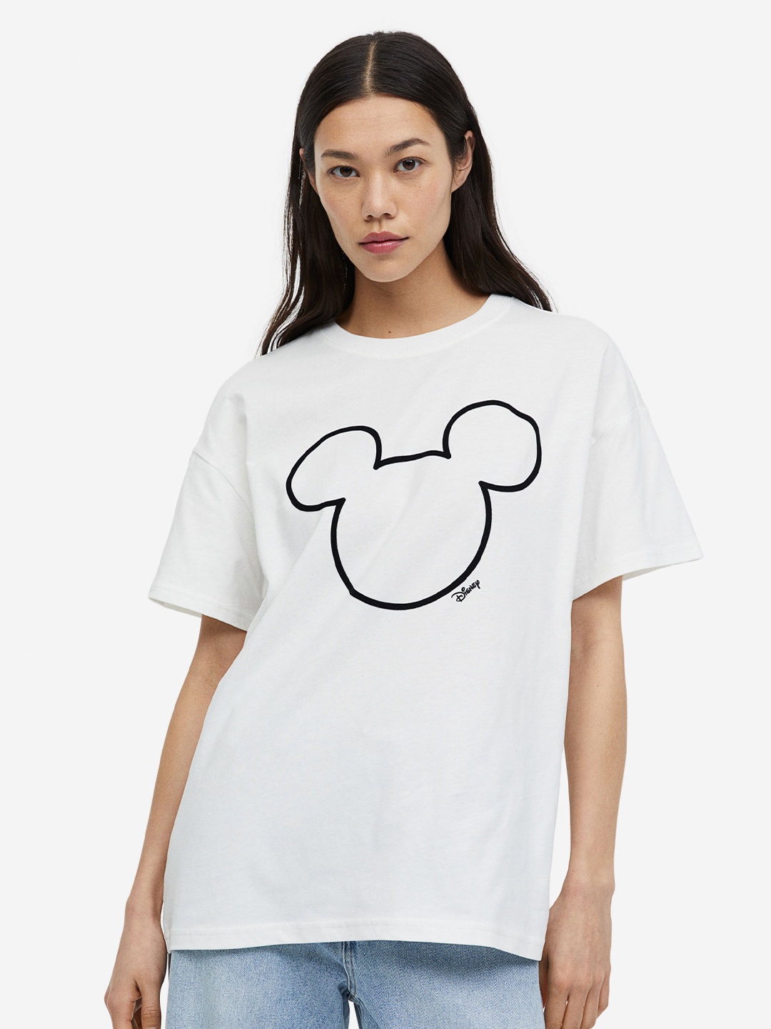 H&M Oversized Printed Pure Cotton T-Shirt, White