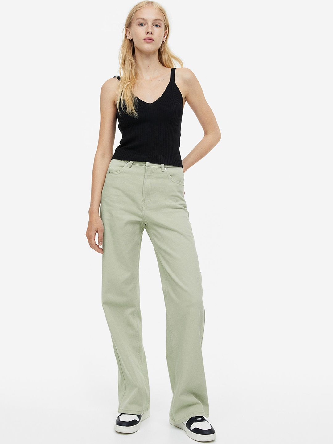 

H&M Wide Twill Trousers, Green