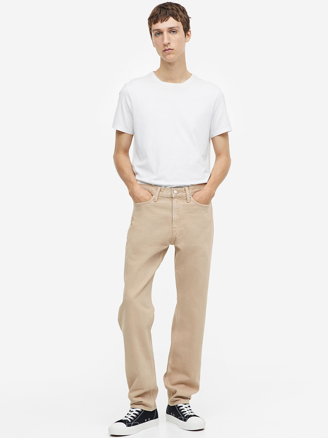 

H&M Men Straight Relaxed Jeans, Beige