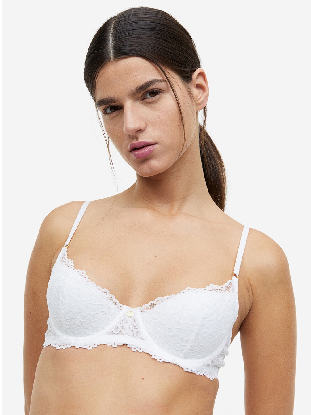 

H&M Padded Underwired Lace Bra, White