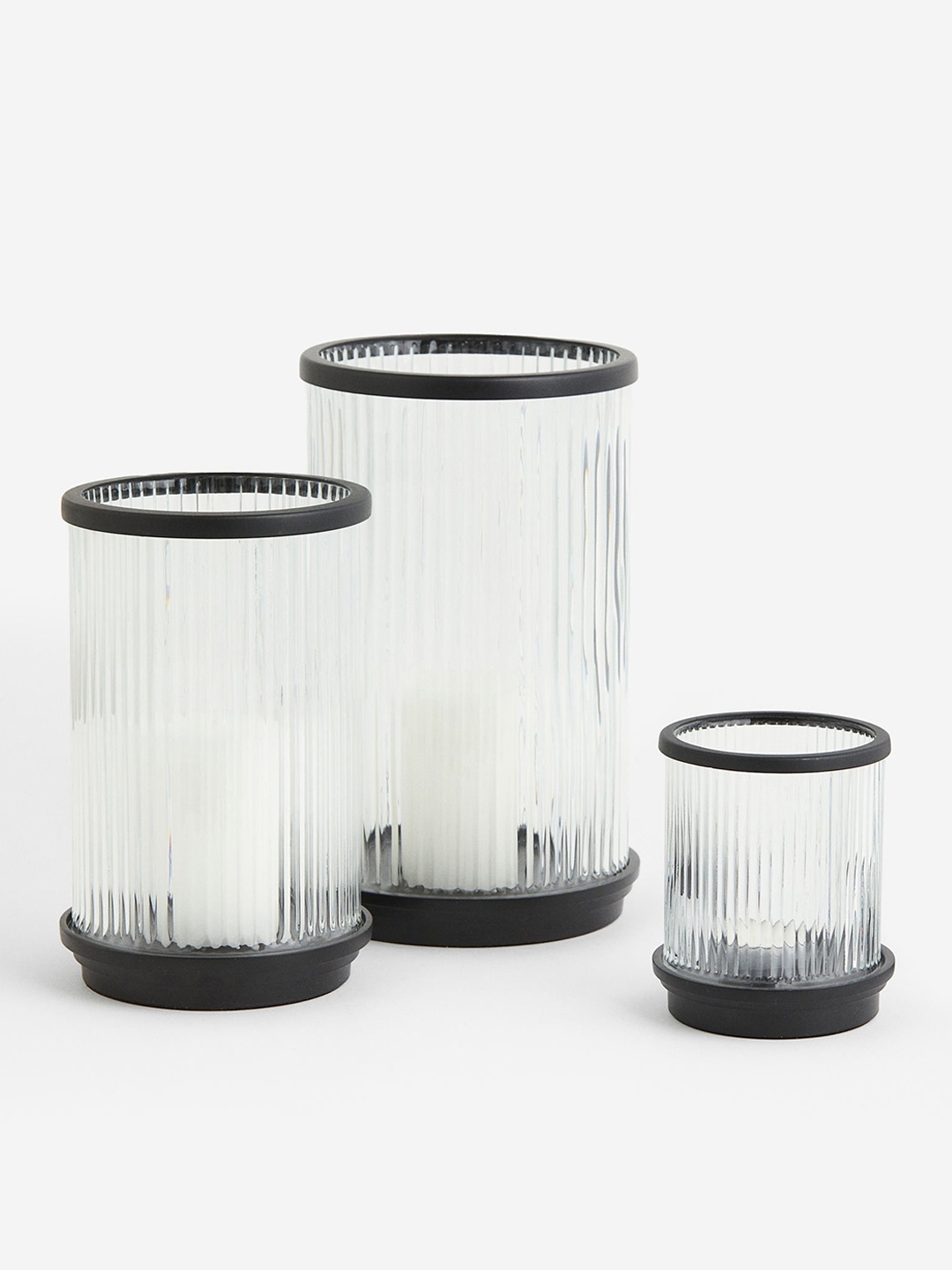 

H&M Black & Transparent Tealight Holder In Clear Fluted Glass