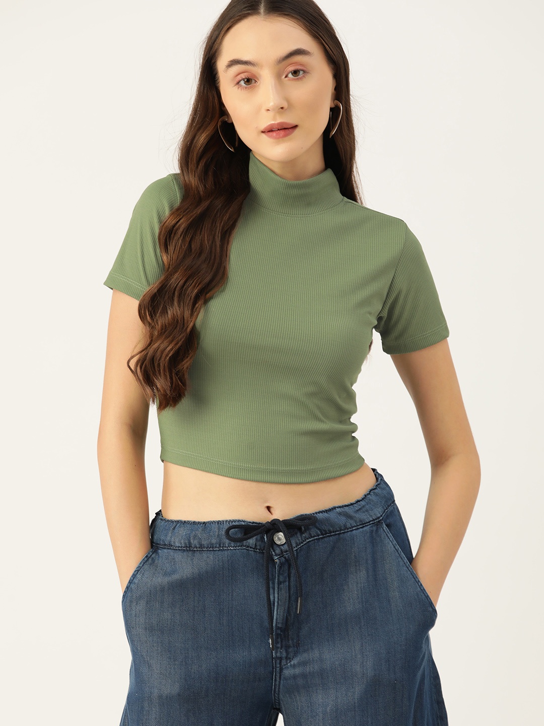 

DressBerry High Neck Crop Top, Olive