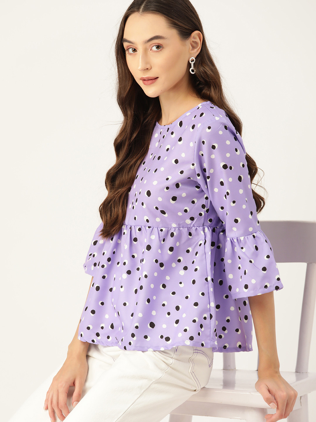 

DressBerry Geometric Print Bell Sleeve Top, Lavender