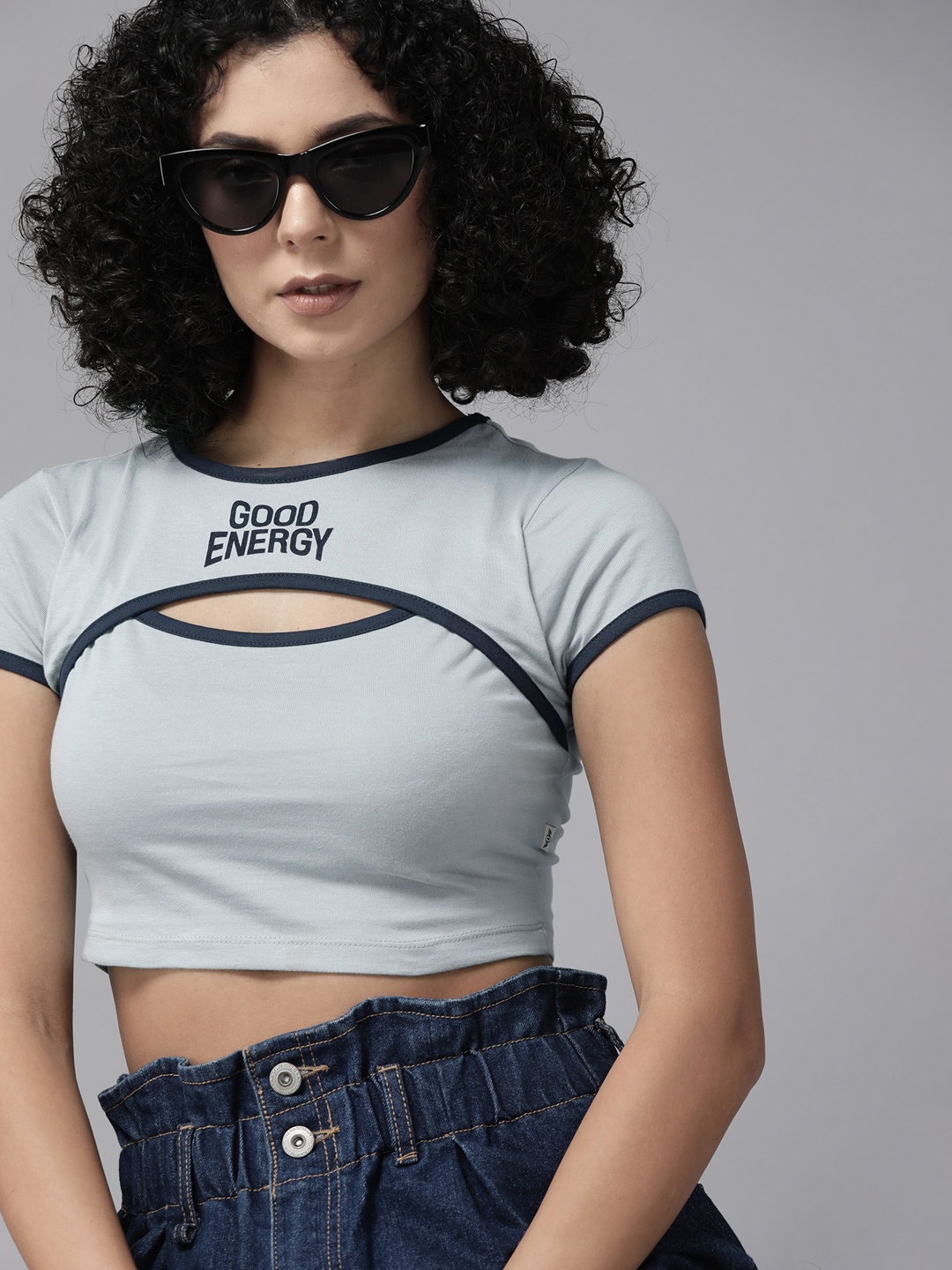

The Roadster Lifestyle Co. Typography Printed Pure Cotton Crop Top, Grey