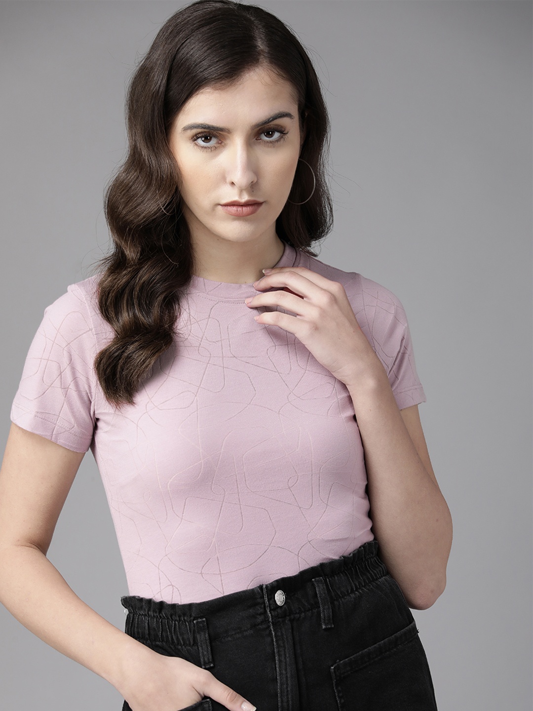 

The Roadster Lifestyle Co. Geometric Printed Pure Cotton T-shirt, Pink