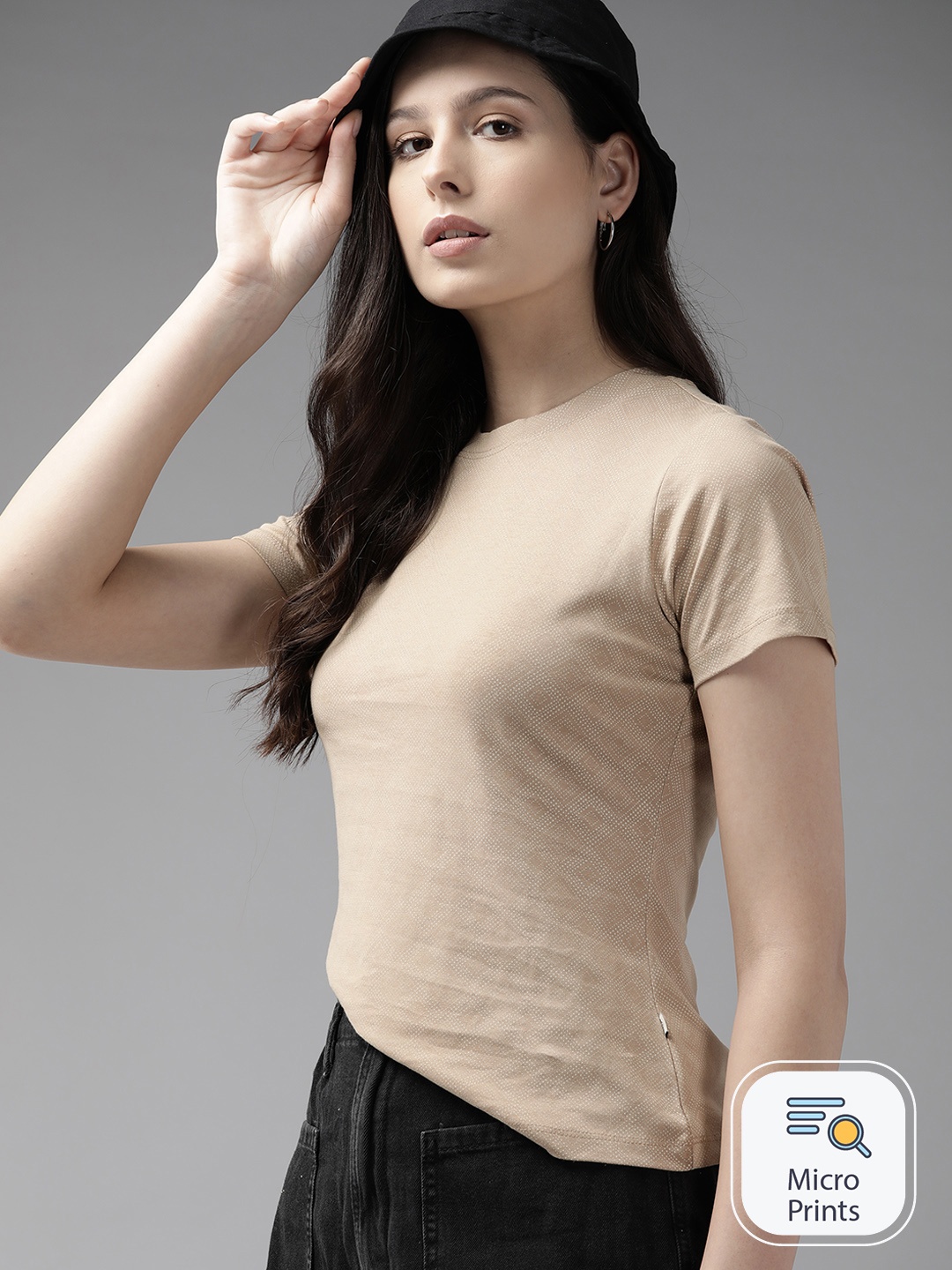 

The Roadster Lifestyle Co. Printed Pure Cotton T-shirt, Beige