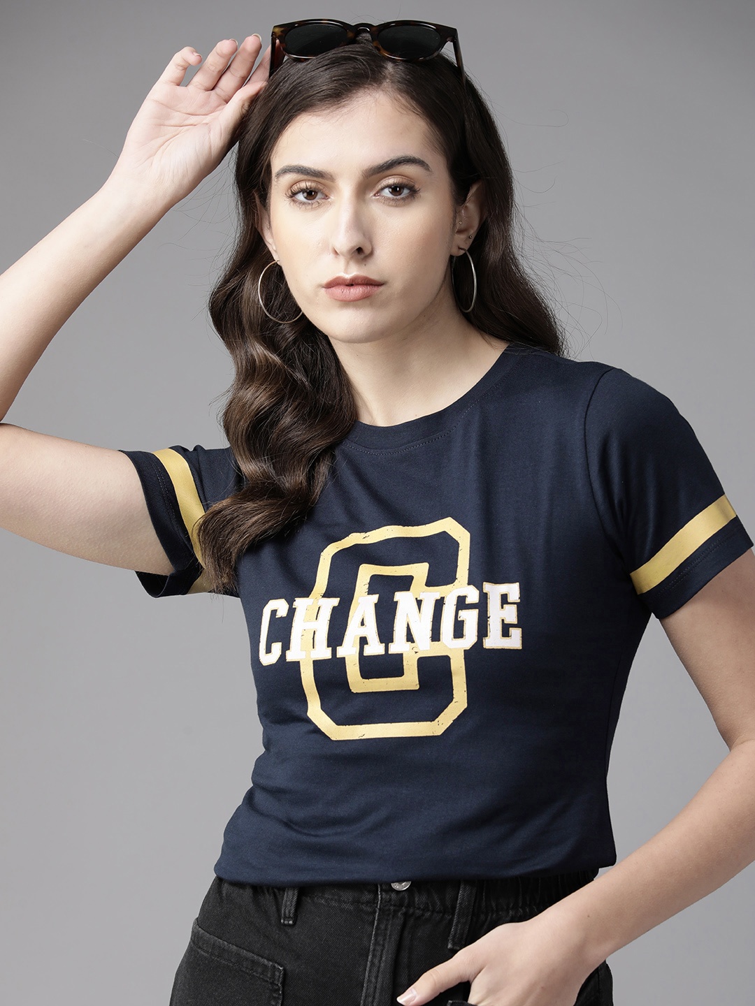 

The Roadster Lifestyle Co. Typography Printed Pure Cotton T-shirt, Navy blue