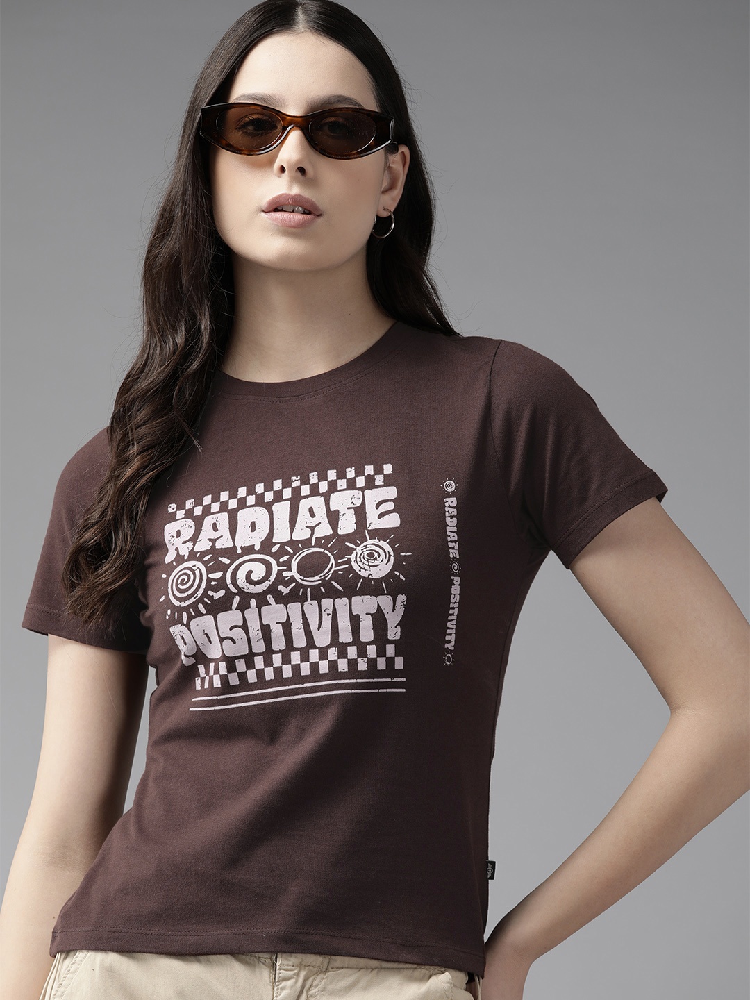 

The Roadster Lifestyle Co. Typography Printed Pure Cotton T-shirt, Brown