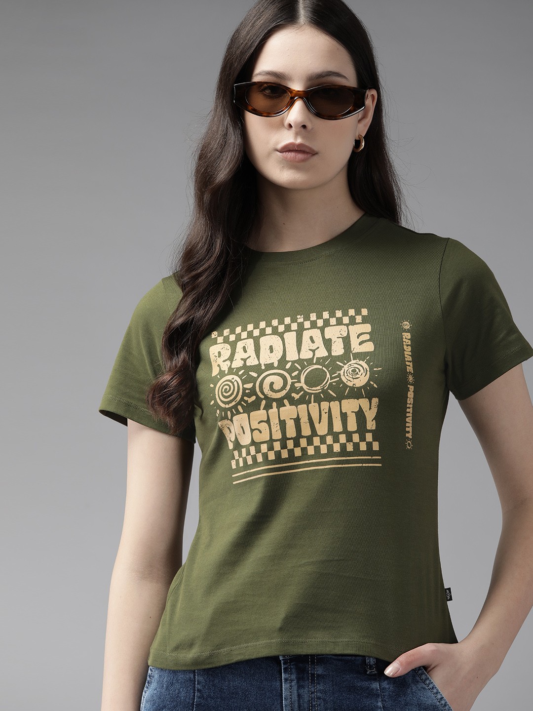 

The Roadster Lifestyle Co. Typography Printed Pure Cotton T-shirt, Olive