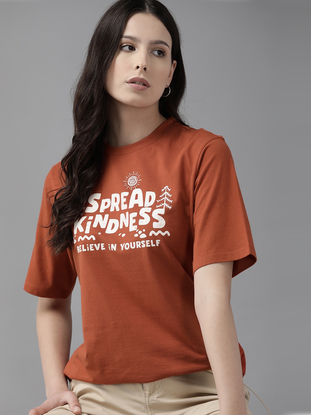 

The Roadster Lifestyle Co. Typography Printed Pure Cotton T-shirt, Brown