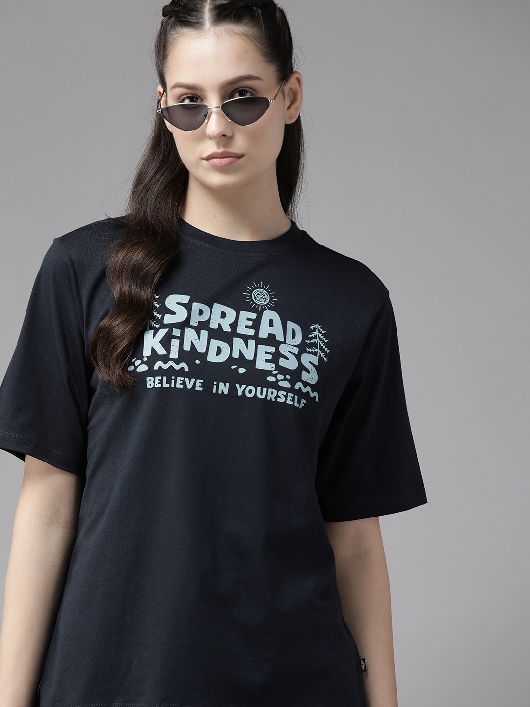 

The Roadster Lifestyle Co. Typography Printed Drop-Shoulder Sleeves Pure Cotton T-shirt, Navy blue
