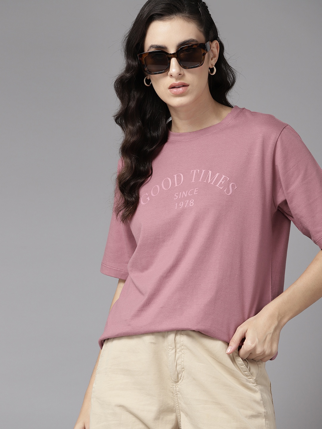 

The Roadster Lifestyle Co. Printed Pure Cotton T-shirt, Rose