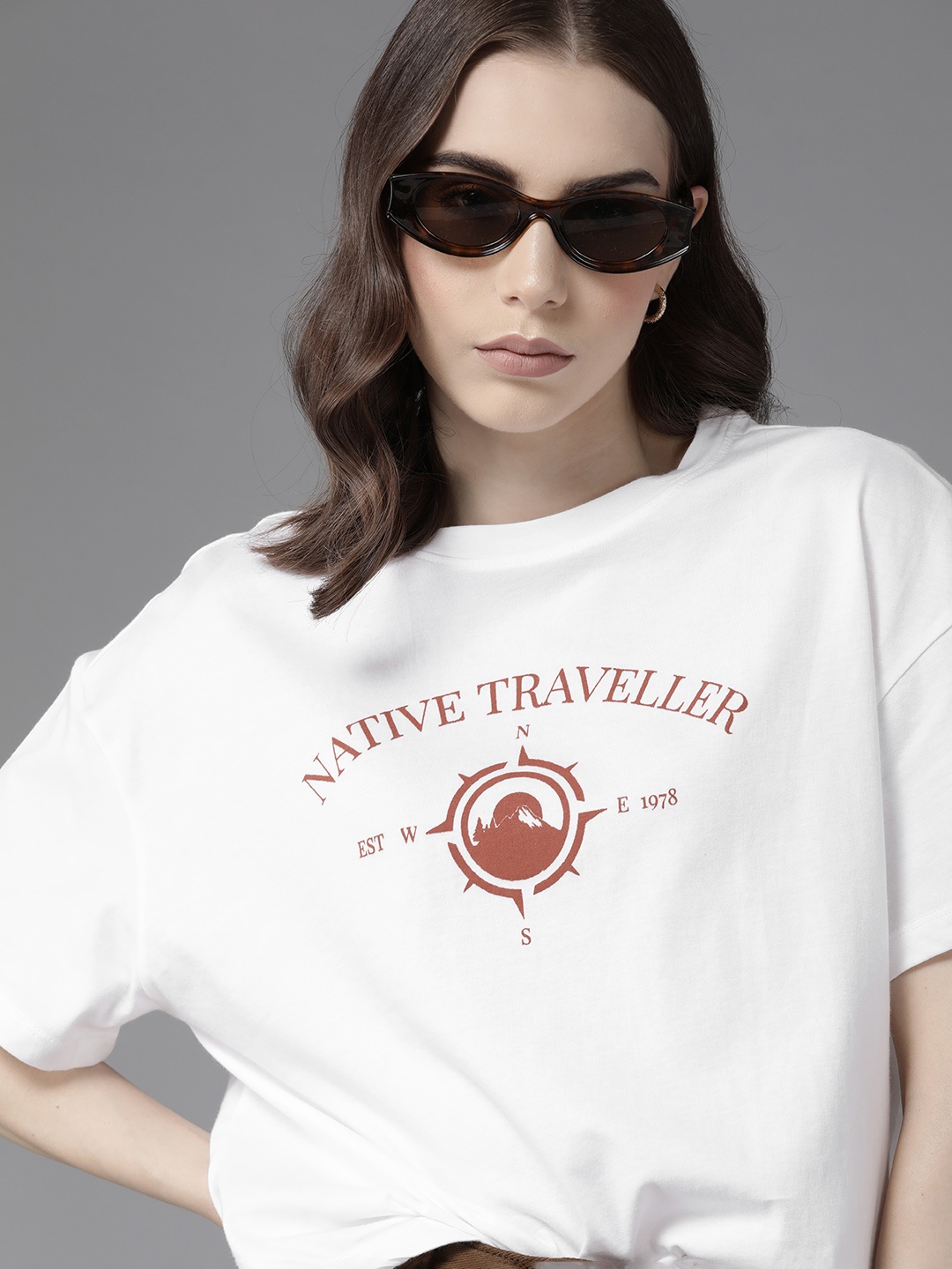 

The Roadster Lifestyle Co. Printed Drop-Shoulder Sleeves Pure Cotton Oversized T-shirt, White