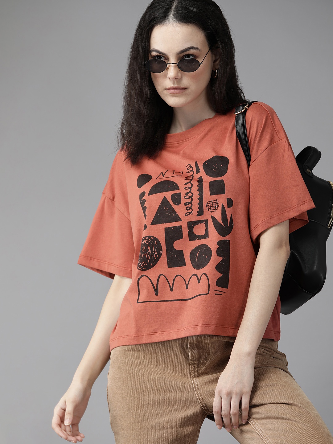 

The Roadster Lifestyle Co. Printed Pure Cotton T-shirt, Rust