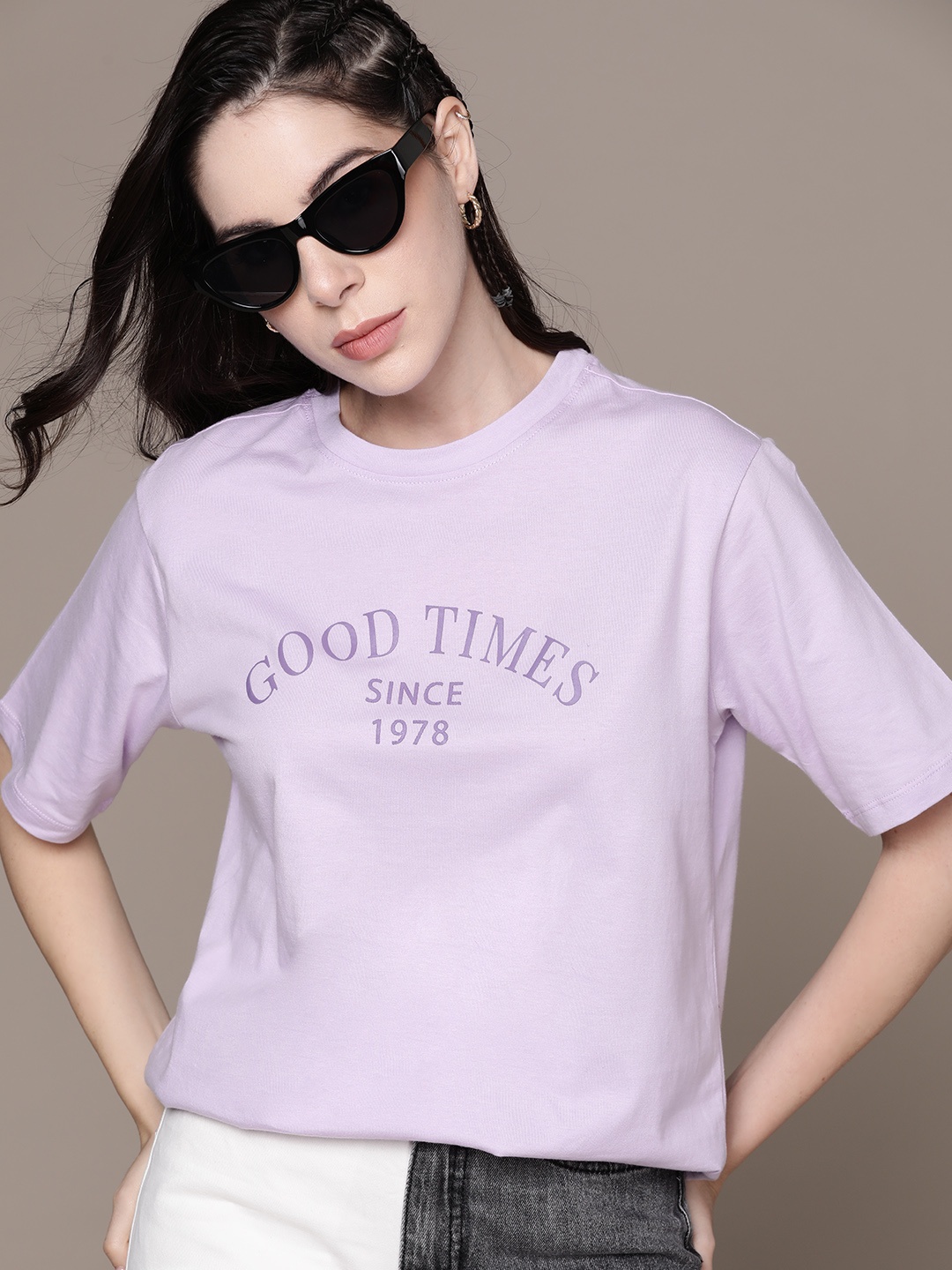 

The Roadster Lifestyle Co. Typography Embossed Pure Cotton T-shirt, Lavender