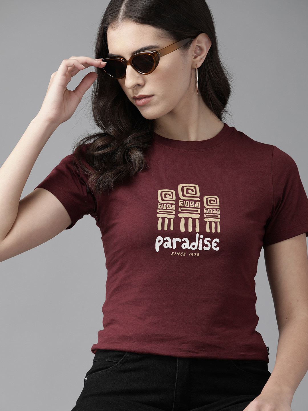 

The Roadster Lifestyle Co. Printed Pure Cotton T-shirt, Burgundy