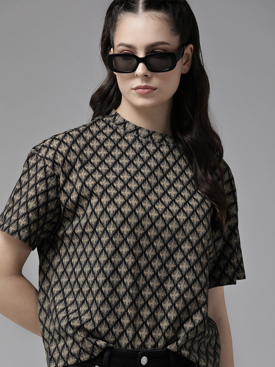 

The Roadster Lifestyle Co. Printed Pure Cotton T-shirt, Beige