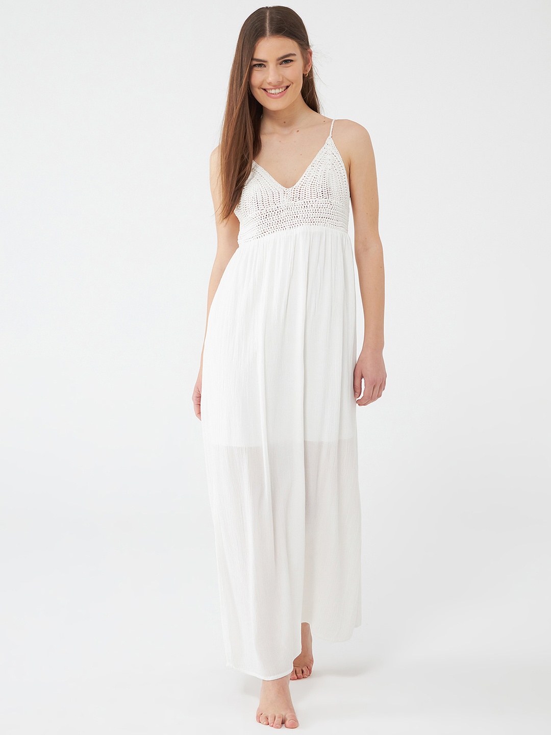 

TERRANOVA Crochet Detail Shoulder Straps Maxi Dress, White