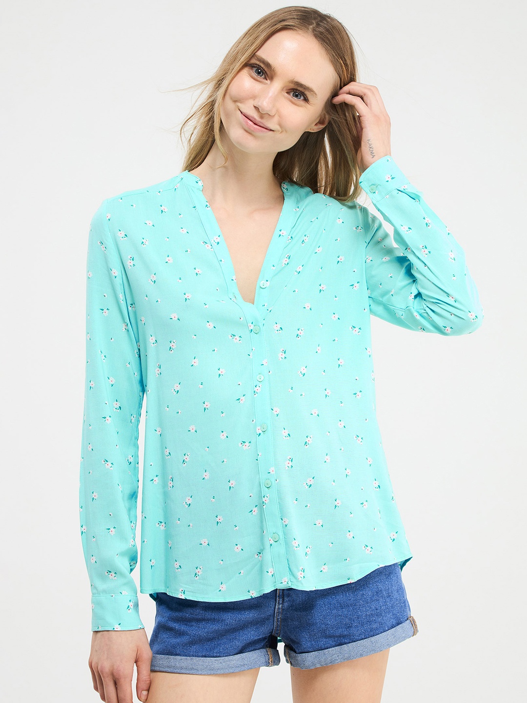 

TERRANOVA Floral Print Casual Shirt, Turquoise blue