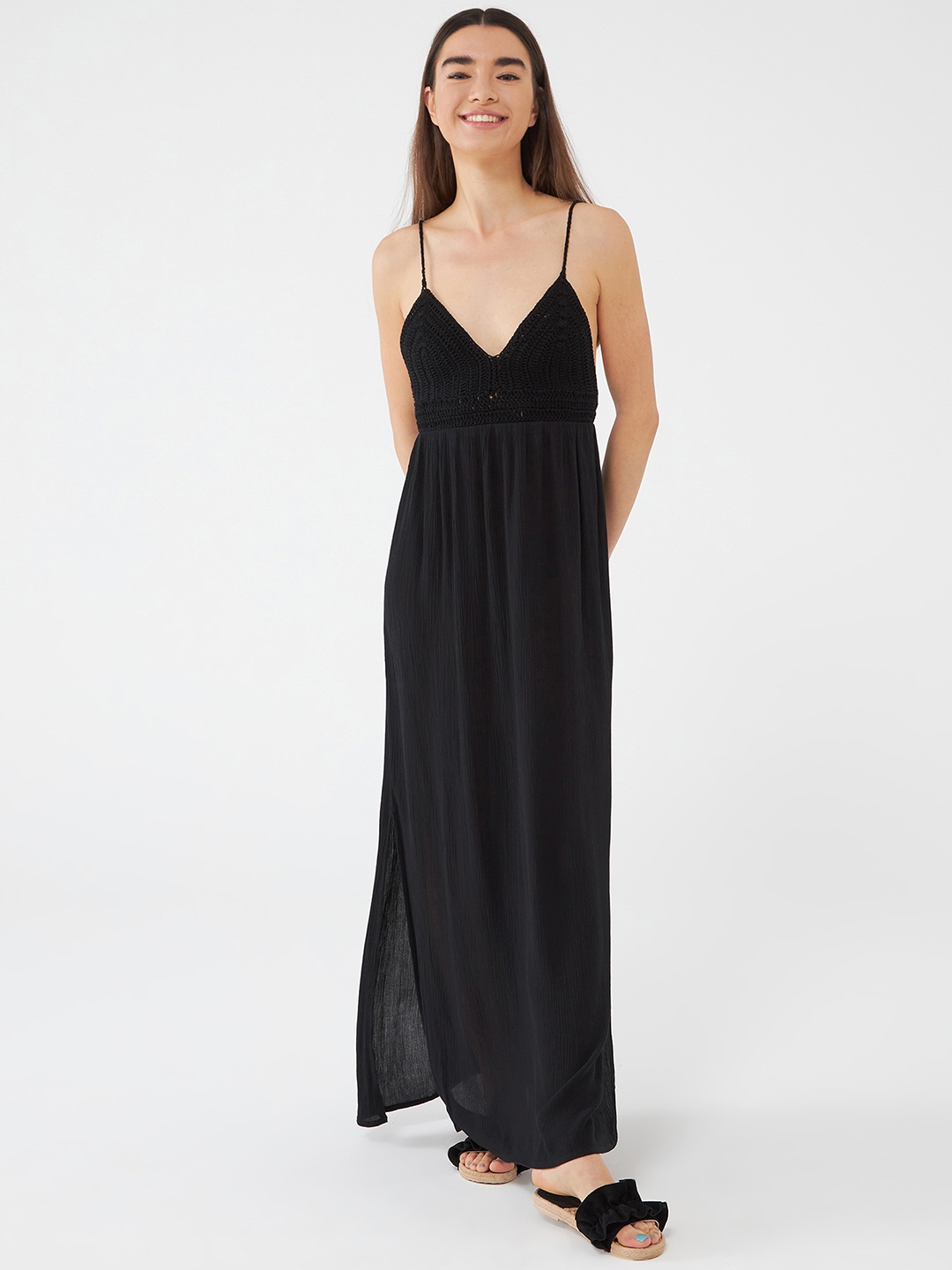 

TERRANOVA Crochet Slit Maxi Dress, Black