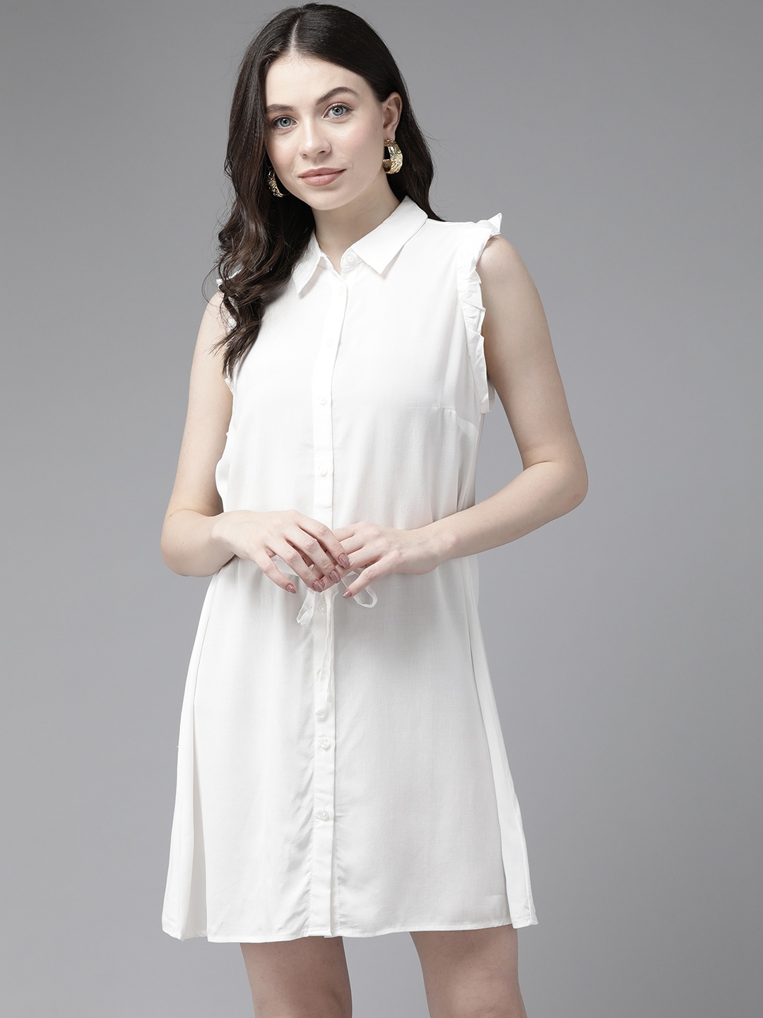 

TERRANOVA Flutter Sleeve Shirt Dress, White