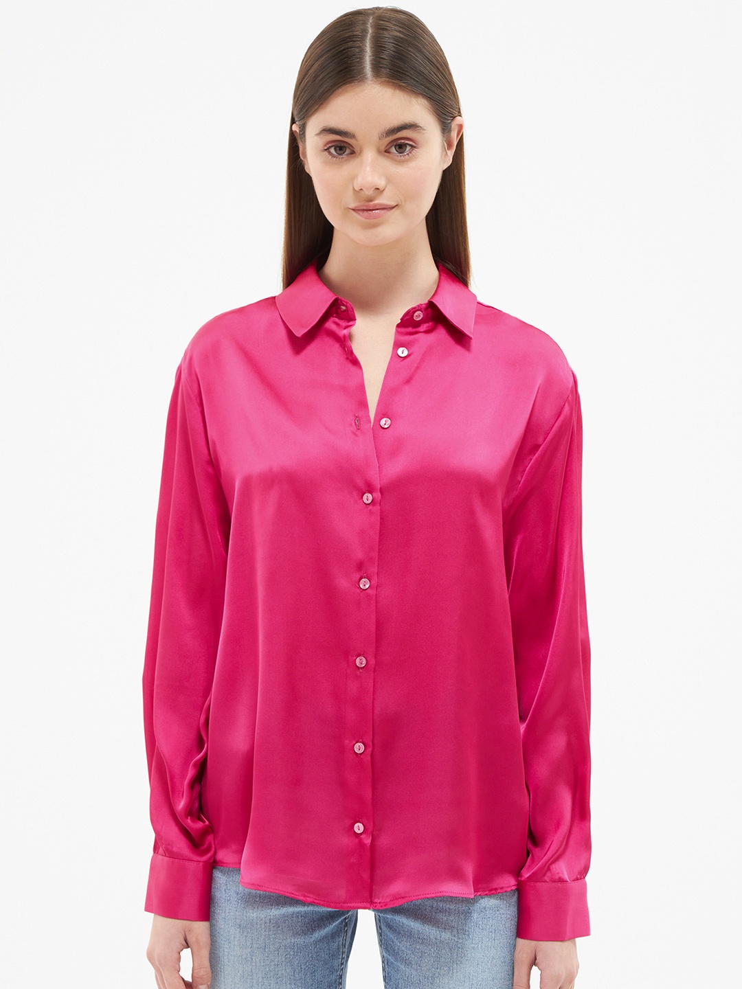 

TERRANOVA Satin Finish Opaque Casual Shirt, Fuchsia