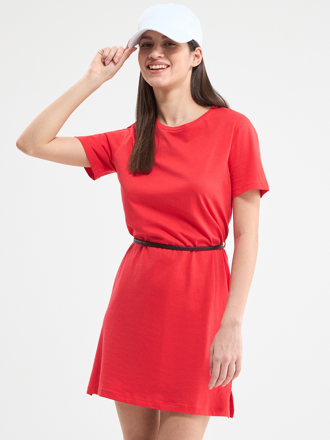 

TERRANOVA T-shirt Mini Dress with Belt, Red