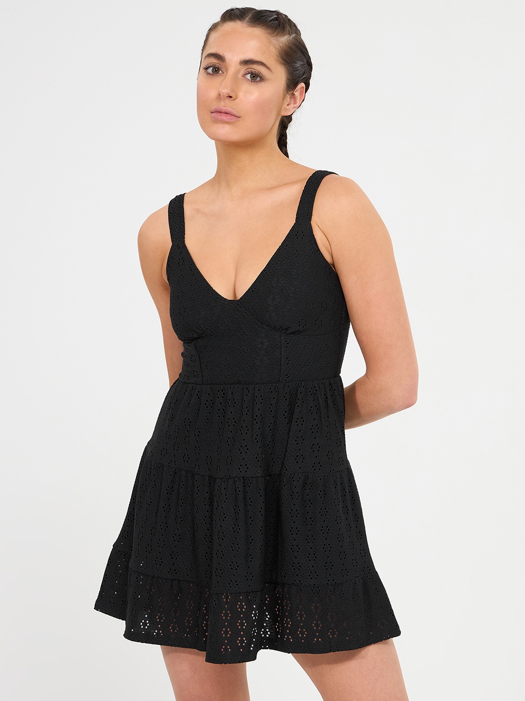 

TERRANOVA Schiffli A-Line Dress, Black